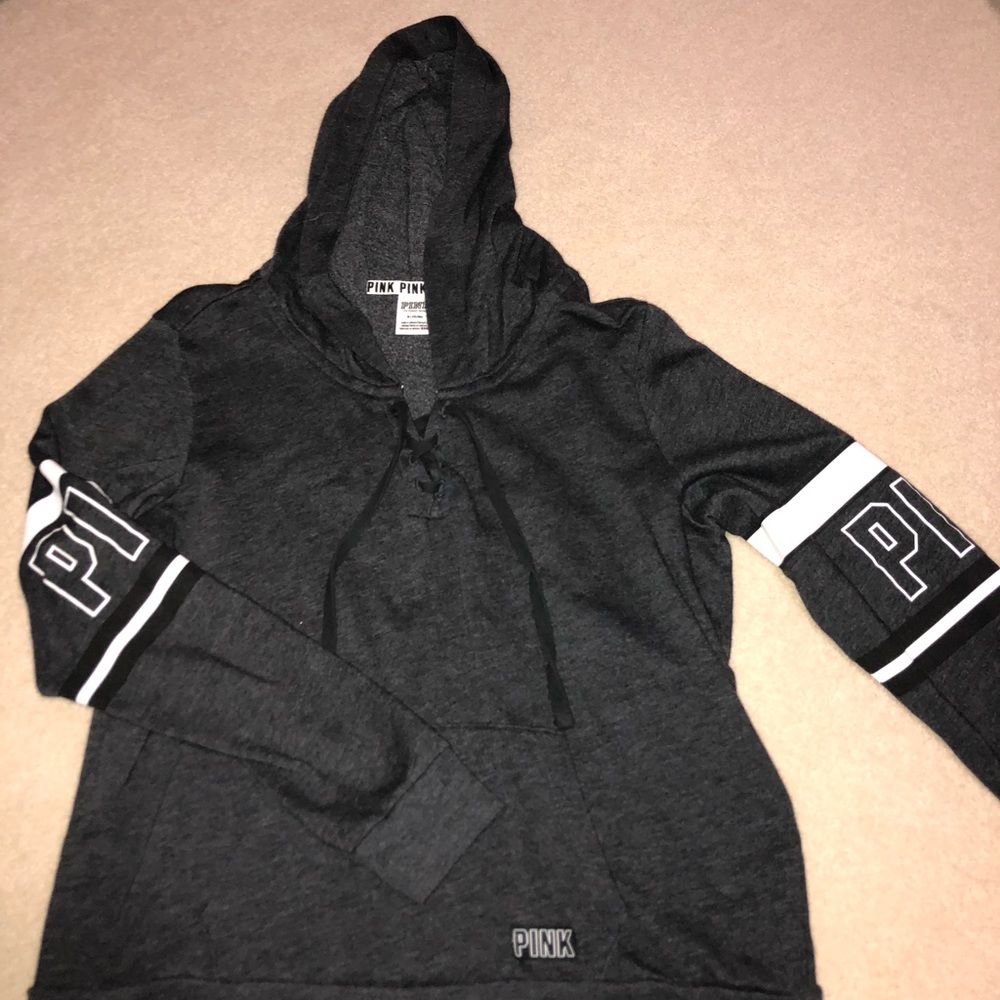 Pink hoodie tie up front